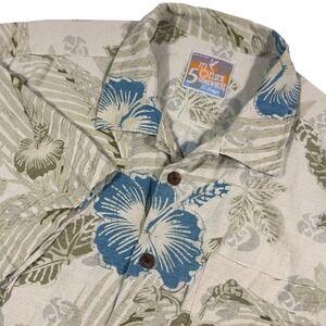 Its 5 OClock Somewhere Mens XL Silk Tropical Vacation Floral Button Up‎ Shirt